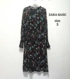 ZARA BASIC / 花柄 長袖 シースルー ワンピース