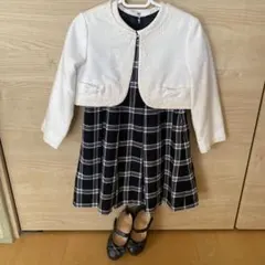 ジャケット付きチェック柄ドレス110センチ、靴16センチ