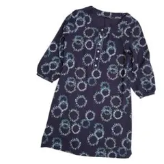 Laura Ashley　リース柄　シフォンワンピース　濃紺のサムネイル