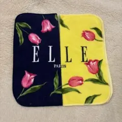 ELLE 花柄タオルハンカチ 2枚セット / 黄色 紺色