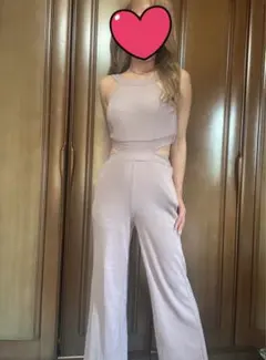 バックZIPテレコロンパース カップ付きオールインワン新品未使用タグ付き ピンク