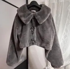 ems グレー フリースジャケット 襟付き クロップド丈