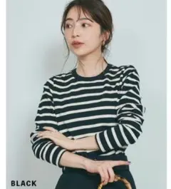 クルーネックボーダートップスbasement onlineブラック