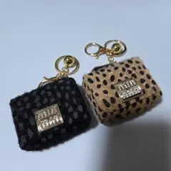 新品未使用 ヒョウ柄 ミニバッグチャーム キーホルダー minmin セット
