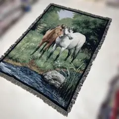 絵画風　馬　マルチカバー　ソファカバー　ヴィンテージラグ　178x133のサムネイル