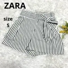 ザラ ショートパンツ キュロット リボン付き Y2K ストライプ　白　黒　【S】