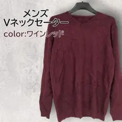メンズ Vネック セーター ニット 薄手 ワインレッド