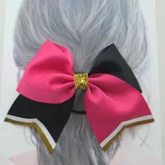 ピンク×黒×金⭐輝くステージをお手伝い⭐チアダンスリボンヘアゴムおひとつ