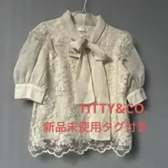 ボウタイ付き 花柄レースブラウス アイボリーのサムネイル