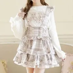 ♡LIZLISA♡はしごリボンチェックティアードスカパン ピンク