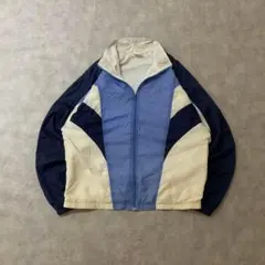 90s銀タグNIKE古着ナイロンジャケット刺繍ロゴフルジップブルー白黒DB218