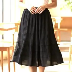 【TO BE CHIC】プリーツ切替 フレアスカート ブラック サイズ40のサムネイル