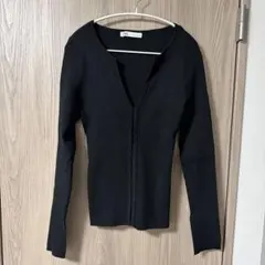 ZARA 黒Vネックリブ編み長袖トップス カーディガン 美品