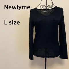 【Newlyme】Vネックリブトップス/黒/ブラック/シンプル/無地のサムネイル