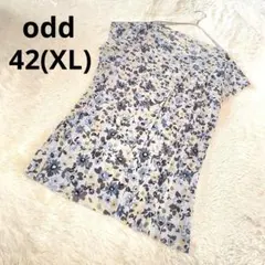 odd オッド チュニック フレンチ袖 花柄 青系 シースルー/42(XL)