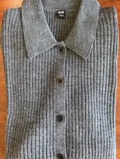 UNIQLO メリノリブポロカーディガン グレー Lサイズ