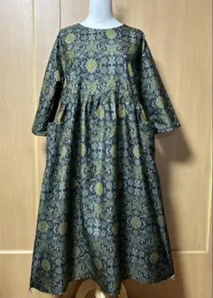 3 着物リメイク　村山大島紬　ギャザーワンピース