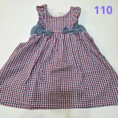 ハンドメイド　チェック柄ノースリーブワンピース　110