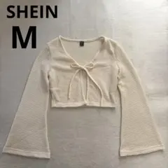 SHEIN レディース　カーディガン　ベルスリーブ　クロップド丈　アイボリー