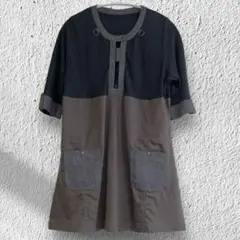 グレーの異素材五分袖チュニック　M