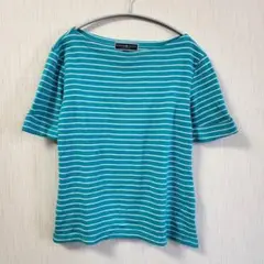 【KAREN SCOTT】爽やか ターコイズブルー ボーダーTシャツ M相当
