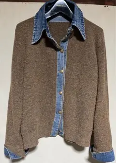 デニム襟ボタンニットカーディガン