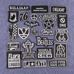 ビンテージ風 刺繍ワッペン 23枚セット 英字ロゴ アイロン 白黒 アメリカン