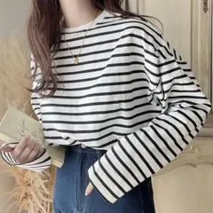 moment+ 綿100％無地&ボーダーオーバーサイズロングスリーブTシャツ