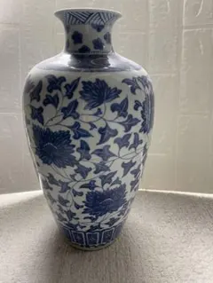 三洋陶器 美濃焼 龍峰窯 染付更紗 花鳥文 高約35cm 花瓶 花器 花入