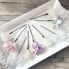 No.47 ラベンダーグレー♡紫陽花♡カスミ草♡リボン♡ヘッドパーツ♡髪飾り♡