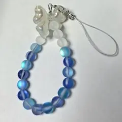 ビーズストラップ　ビーズアクセサリー　ブルー