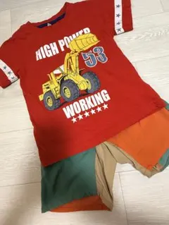 重機プリント Tシャツ レッド 53&パンツのサムネイル