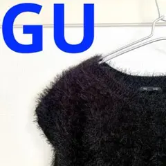 GU ジーユー　フェザーヤーンニットプルオーバー　ブラック　XL ノースリーブ