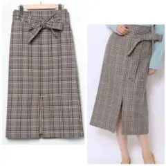 ☆BALLSEY ポリエステルウールチェック ベルテッドスカート 36