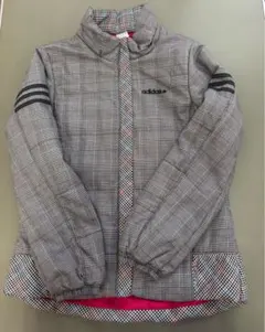 adidas チェック柄ジャケット Lサイズ グレー/ピンク