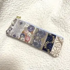 《146》インド刺繍リボンポーチ　ペンケース　パープル