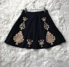 ♡DOLLY GIRL by ANNA SUI フレアスカート 黒 ベージュ刺繍