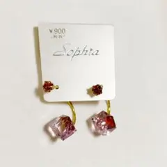 ✔️【新品未使用】パープルクリスタルビジュー　アーチスクエアストーンピアス