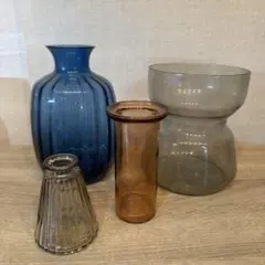 おしゃれな夕陽カラーフラワーベース　ガラス製花瓶　4点セット