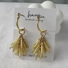 #420 ゴールドビーズフープピアス/フープイヤリング変更可能　ハンドメイド