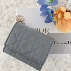 ChristianDior 三つ折り財布 ロータスウォレット カナージュ レザー