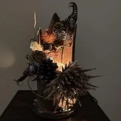 天然樹皮+乾燥花 装飾ランプのサムネイル