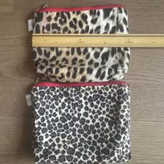 ハンドメイドポーチ2個　ヒョウ柄