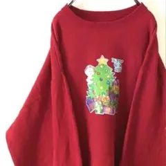 ジャージーズ クリスマス 赤 スウェット サンタクロース 古着 L レッド
