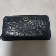 CHANEL カメリア エンボス ラウンドファスナー 長財布 ブラック - メルカリ