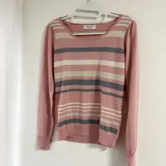 OFUON ラメ入りボーダーニット 長袖 ピンク系
