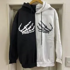 パーカー　shein ブラック/ホワイト　スカルハンド　263215