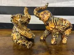 陶器製フィギュア　ゾウ　お得な2点セット　奇抜なデザインに目が惹かれます＾＾