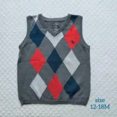 H&M ダイヤモンド柄 ベビーニット ベスト グレー 12-18M