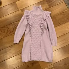 薄紫 フリル付きニットドレス  ワンピース　S   110〜120